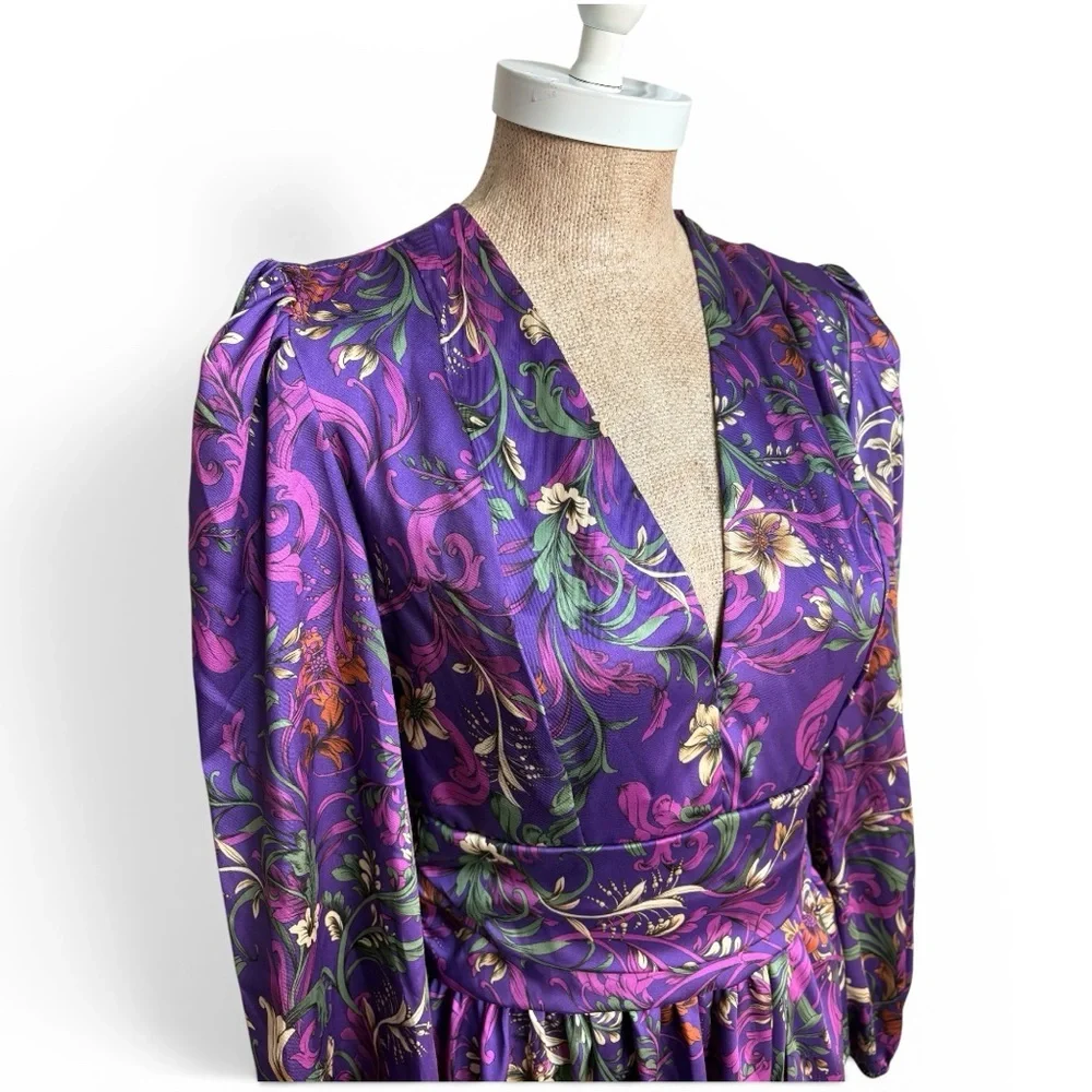 Vanessa Scott Purple Botanical Floral Mini Dress Size SMALL NWT